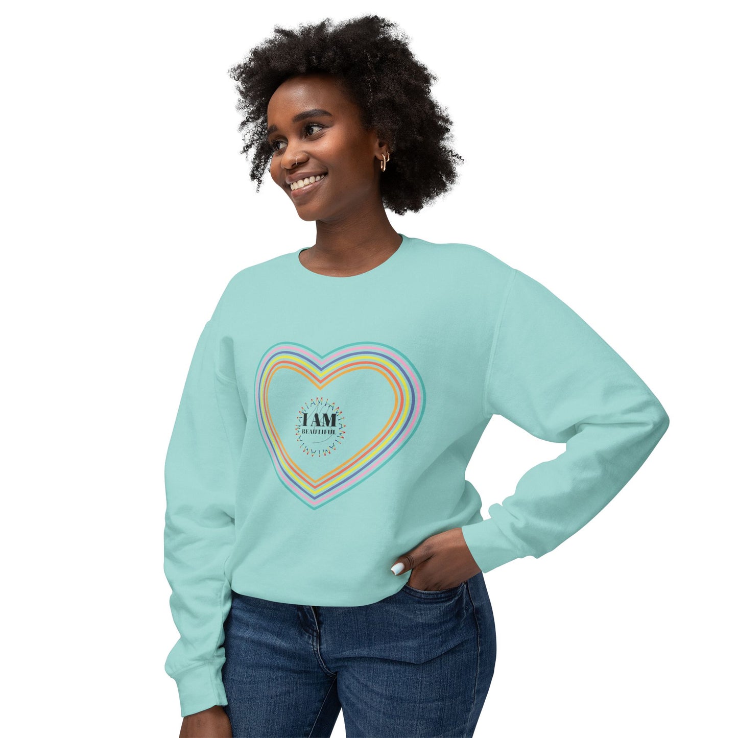 I am beautiful Colorful Rainbow Heart Crewneck Sweatshirt