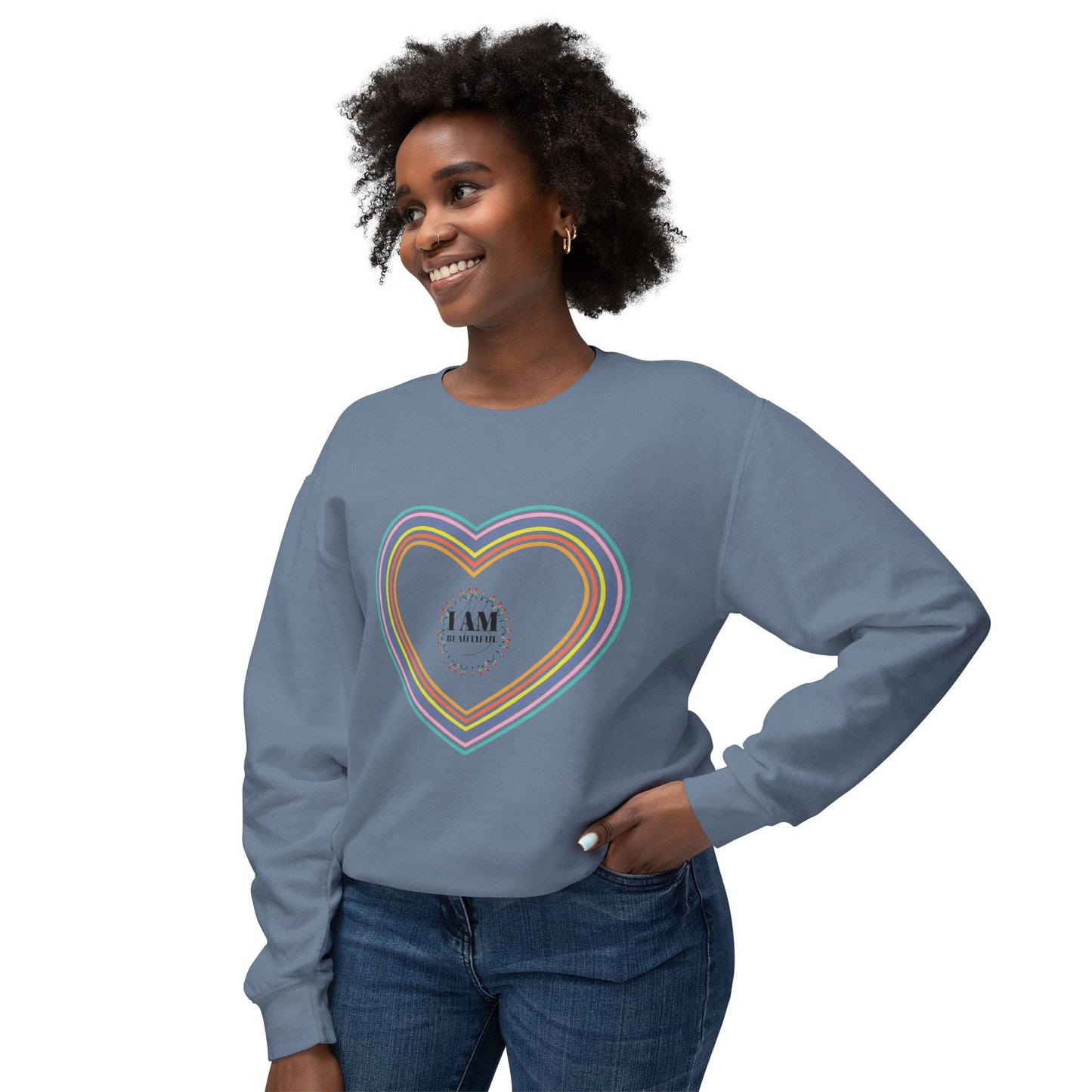 I am beautiful Colorful Rainbow Heart Crewneck Sweatshirt