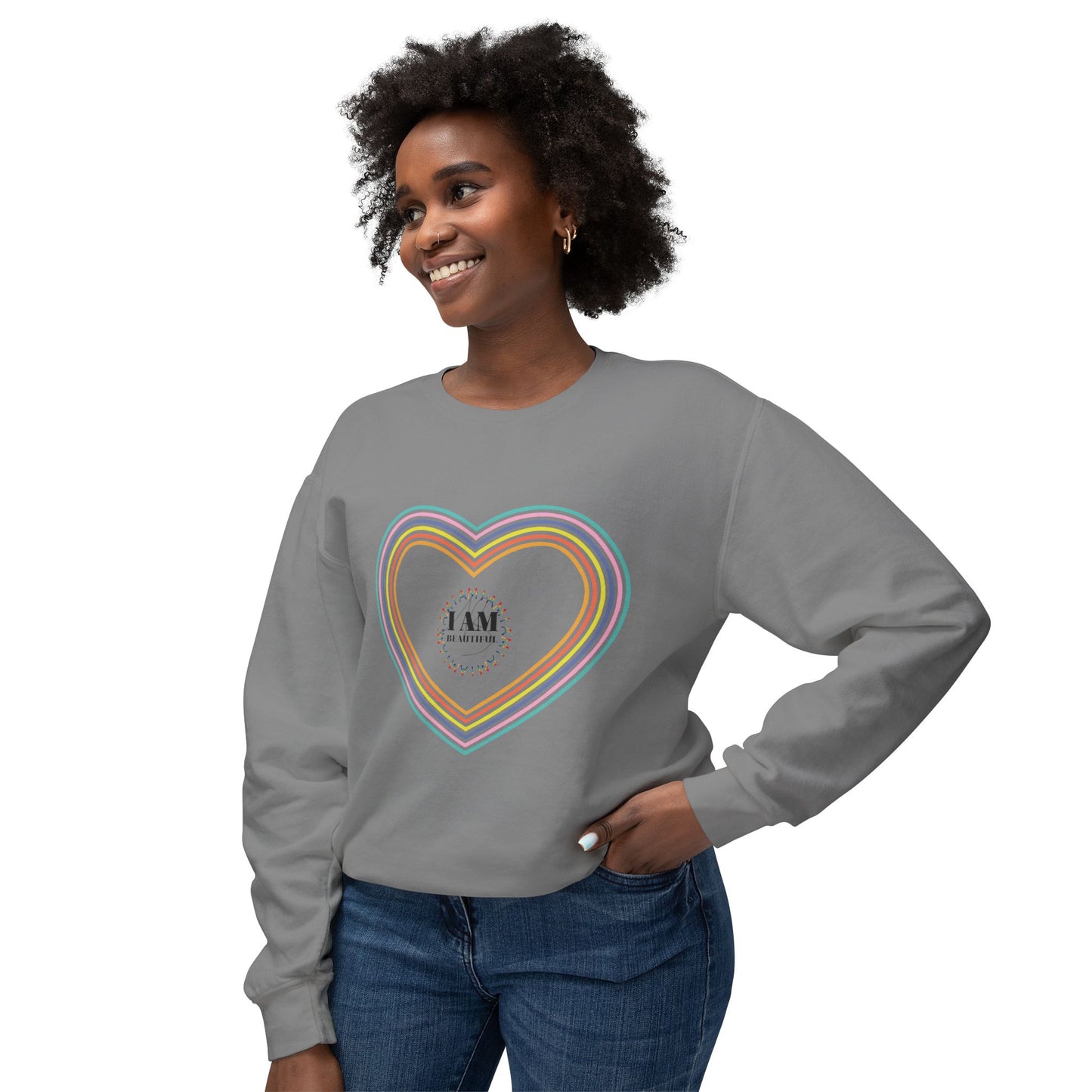I am beautiful Colorful Rainbow Heart Crewneck Sweatshirt