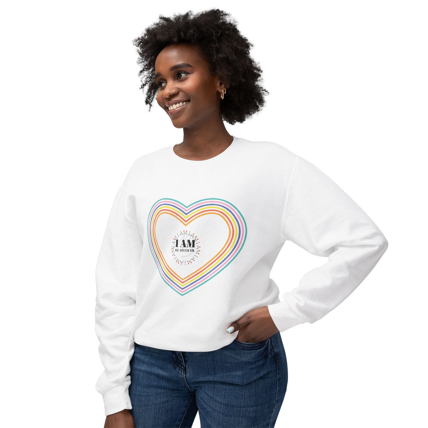 I am beautiful Colorful Rainbow Heart Crewneck Sweatshirt