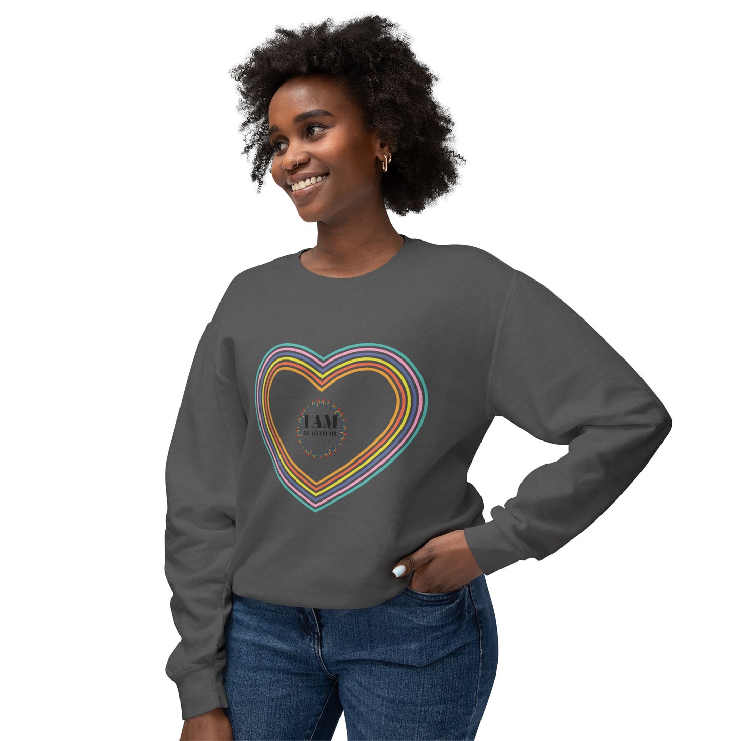 I am beautiful Colorful Rainbow Heart Crewneck Sweatshirt