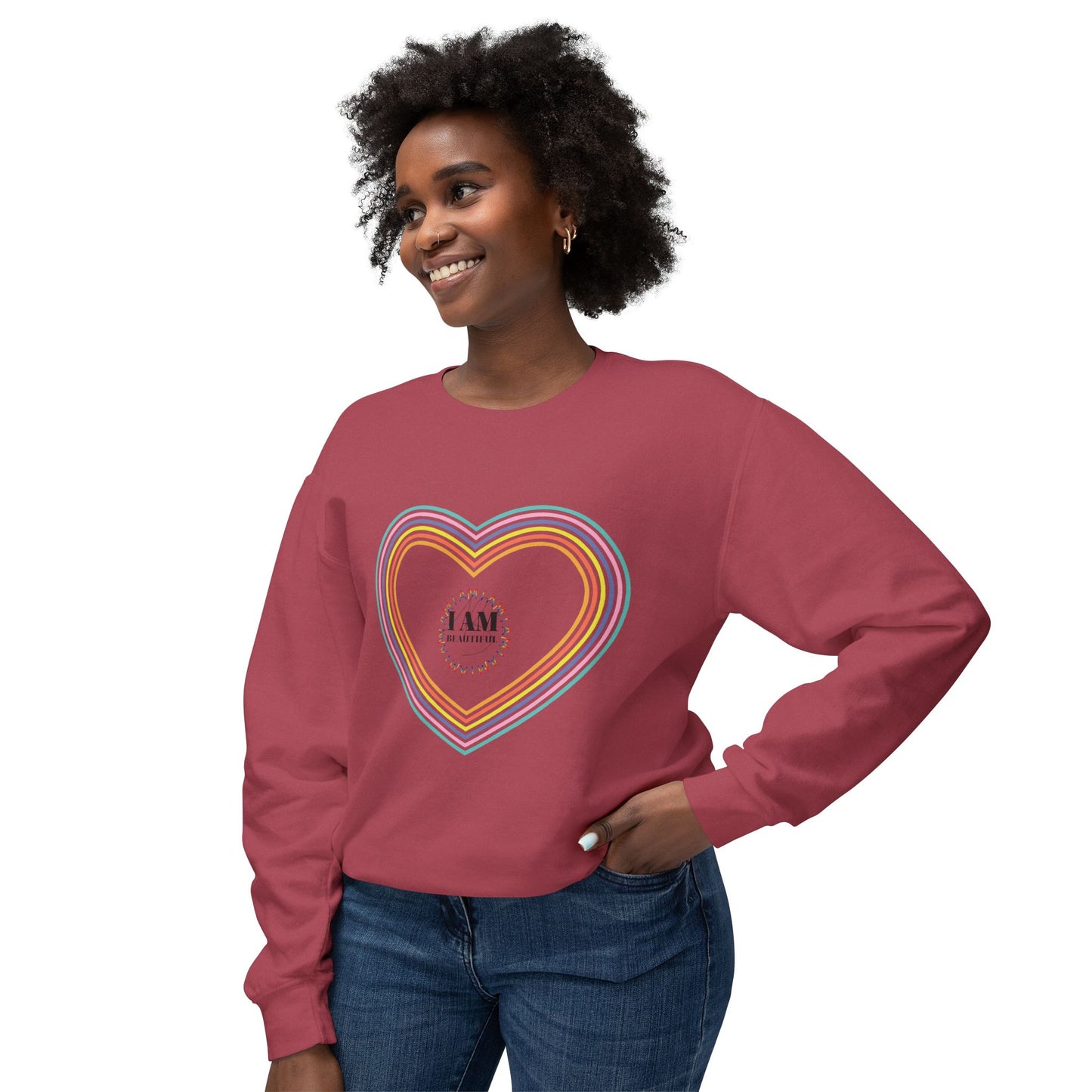 I am beautiful Colorful Rainbow Heart Crewneck Sweatshirt